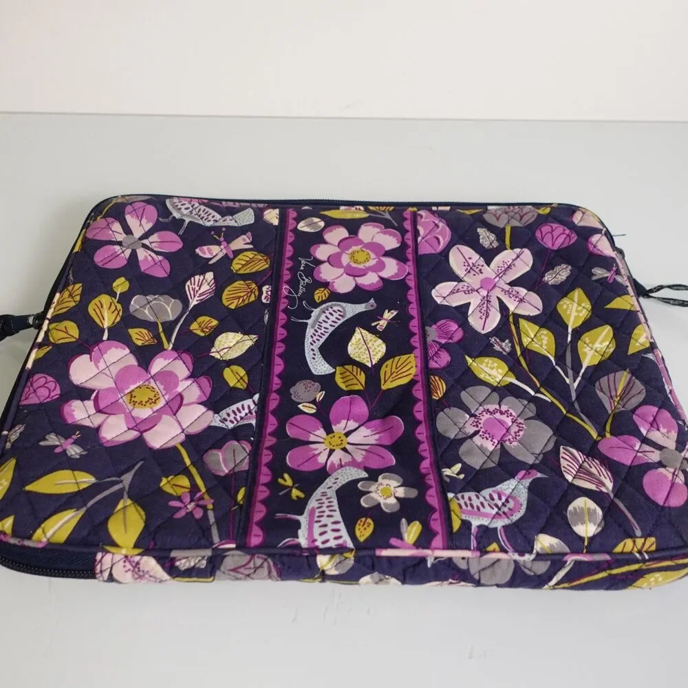 Vera Bradley Floral Birds Nightingale Laptop Zipper Sleeve 11 x 14” Purple Blue